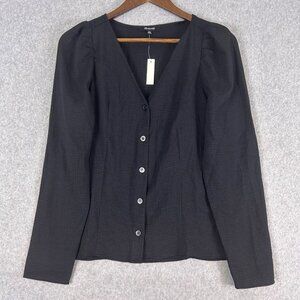 Madewell Shirt Women's 00 Black Check V-Neck Button Up Long Sleeve Preppy NWT